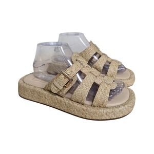 BEACH by Matisse Raffia Platform Slide Sandals Tan Buckle Women's Size 9M